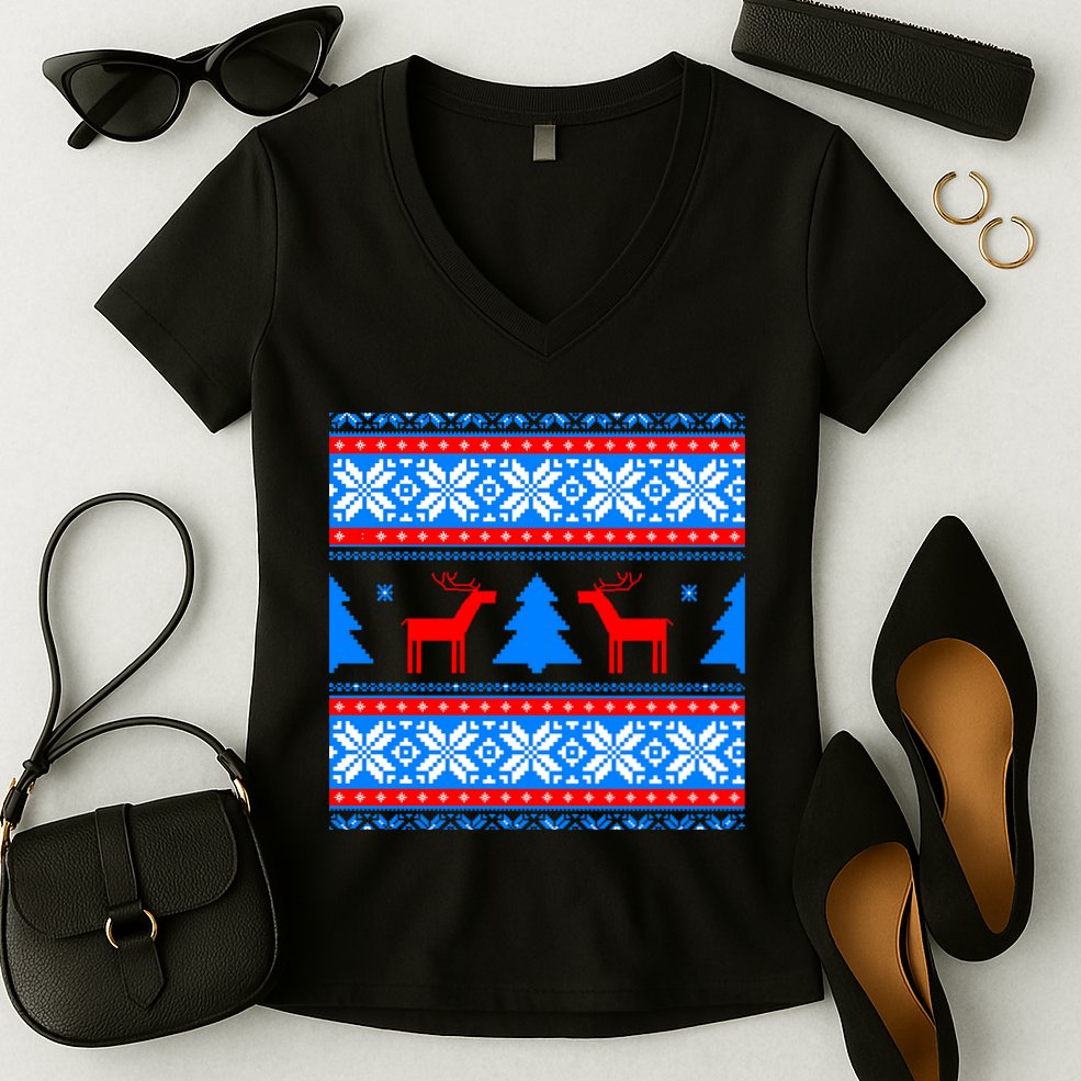 Ugly Reindeer Christmas Sweater Women's V-Neck T-Shirt