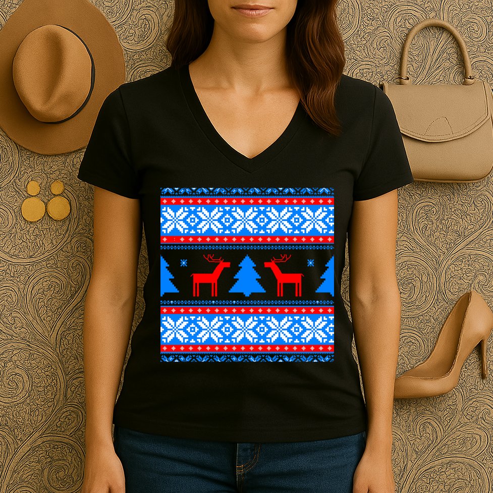 Ugly Reindeer Christmas Sweater Women's V-Neck T-Shirt