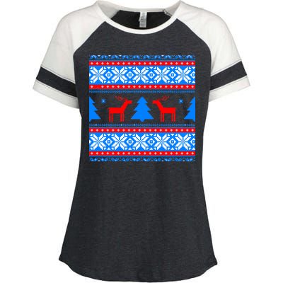 Ugly Reindeer Christmas Sweater Enza Ladies Jersey Colorblock Tee