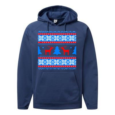 Ugly Reindeer Christmas Sweater Performance Fleece Hoodie