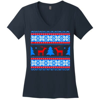 Ugly Reindeer Christmas Sweater Women's V-Neck T-Shirt