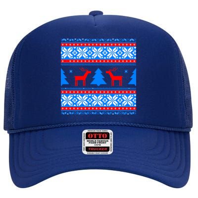 Ugly Reindeer Christmas Sweater High Crown Mesh Back Trucker Hat