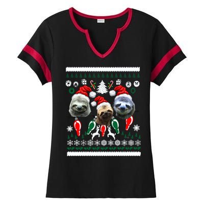 Ugly Sloth Christmas Sweater Ladies Halftime Notch Neck Tee