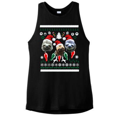 Ugly Sloth Christmas Sweater Ladies PosiCharge Tri-Blend Wicking Tank