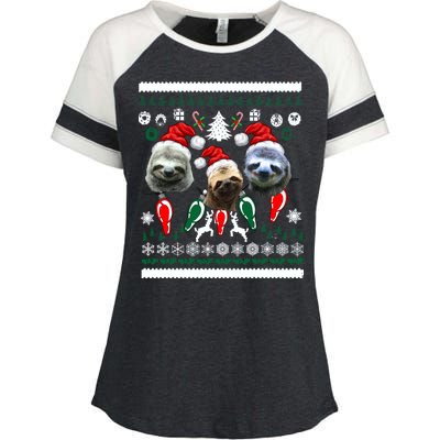 Ugly Sloth Christmas Sweater Enza Ladies Jersey Colorblock Tee