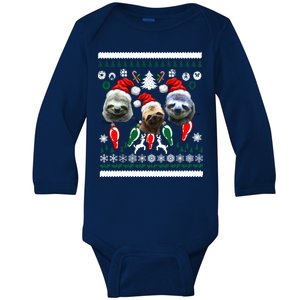 Ugly Sloth Christmas Sweater Baby Long Sleeve Bodysuit