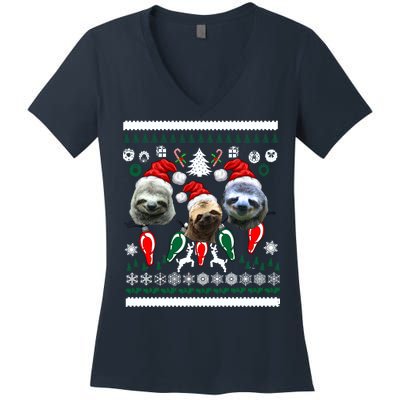 Ugly Sloth Christmas Sweater Women's V-Neck T-Shirt