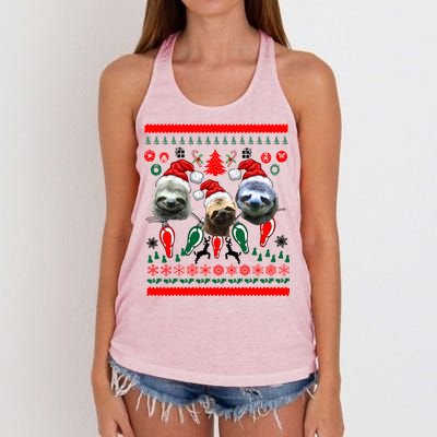 Ugly Sloth Christmas Sweater Women's Knotted Racerback Tank