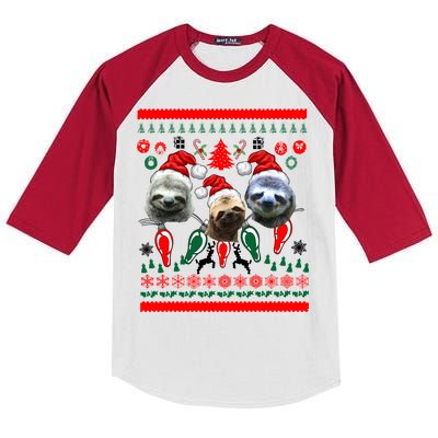 Ugly Sloth Christmas Sweater Kids Colorblock Raglan Jersey