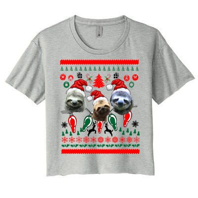 Ugly Sloth Christmas Sweater Women's Crop Top Tee