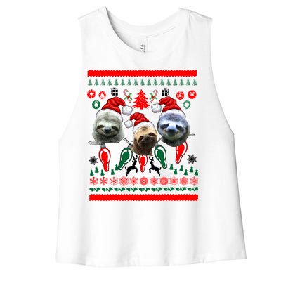 Ugly Sloth Christmas Sweater Women's Racerback Cropped Tank