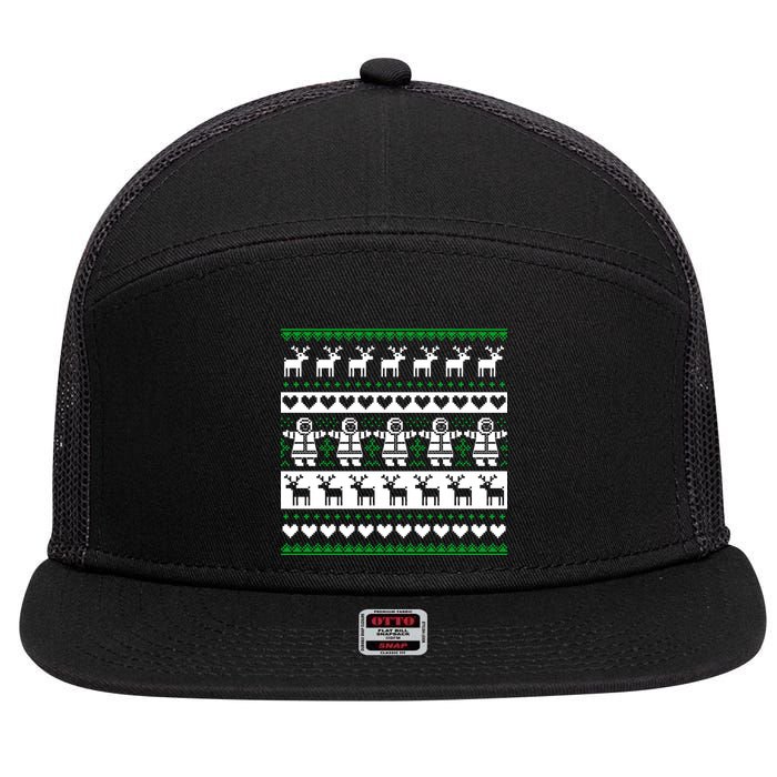 Ugly Snowman Christmas Sweater 7 Panel Mesh Trucker Snapback Hat