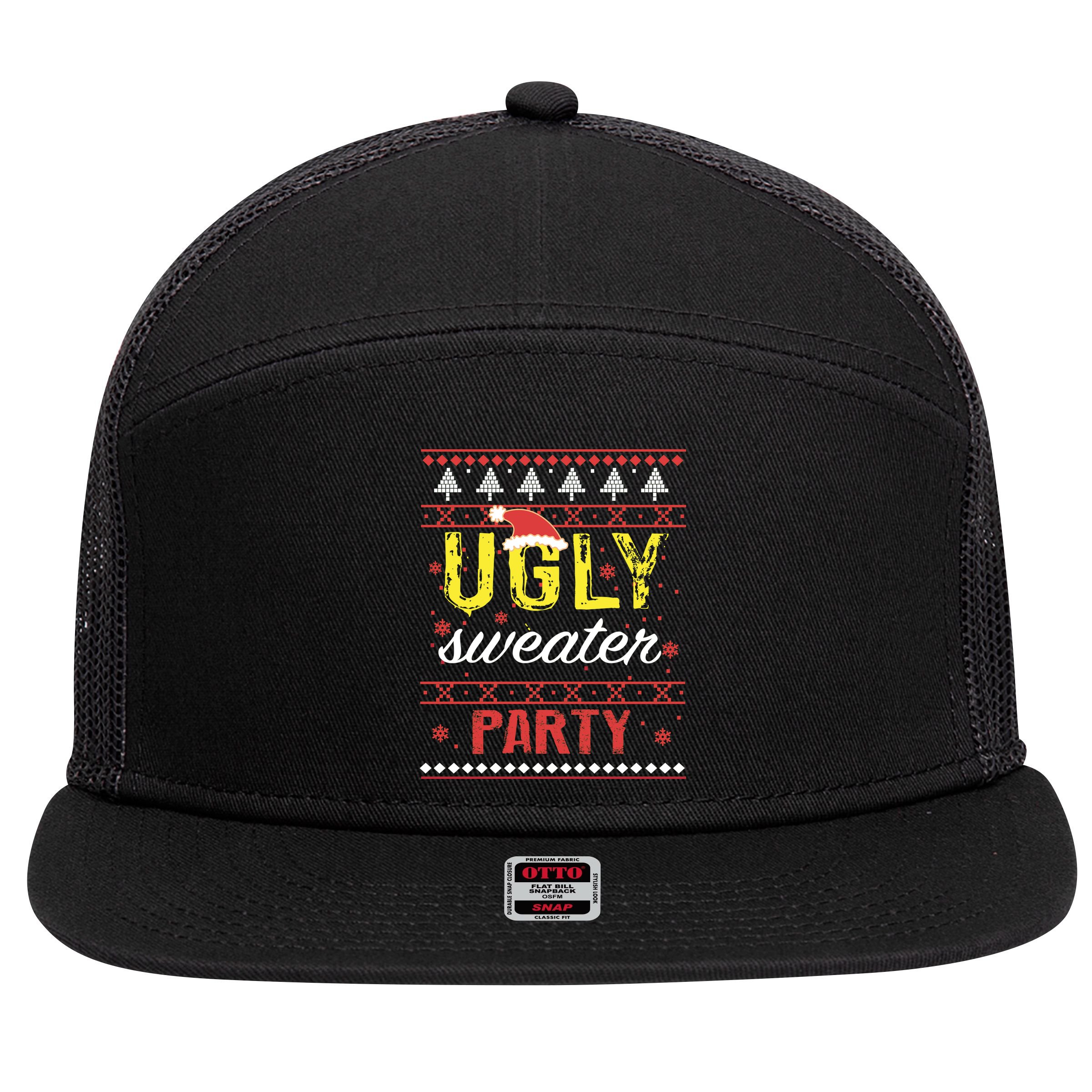 Ugly Sweater Party Funny Christmas Sweater 7 Panel Mesh Trucker Snapback Hat