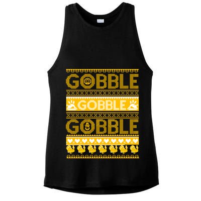 Ugly Thanksgiving Gobble Gobble Gobble Turkey Ladies PosiCharge Tri-Blend Wicking Tank