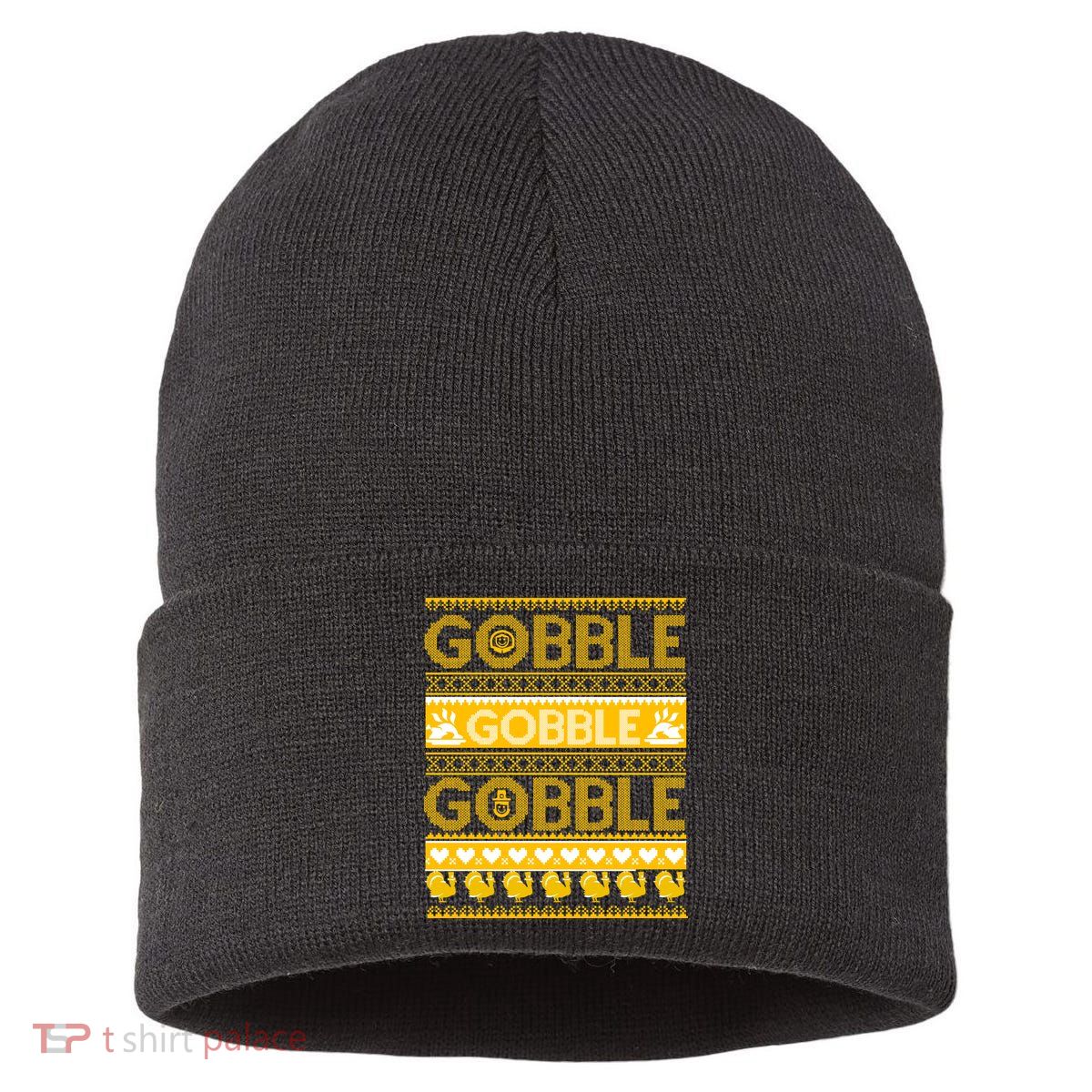 Ugly Thanksgiving Gobble Gobble Gobble Turkey Sustainable Knit Beanie
