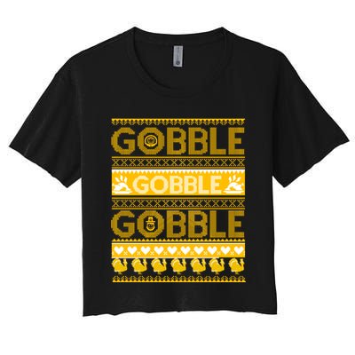Ugly Thanksgiving Gobble Gobble Gobble Turkey Crop Top