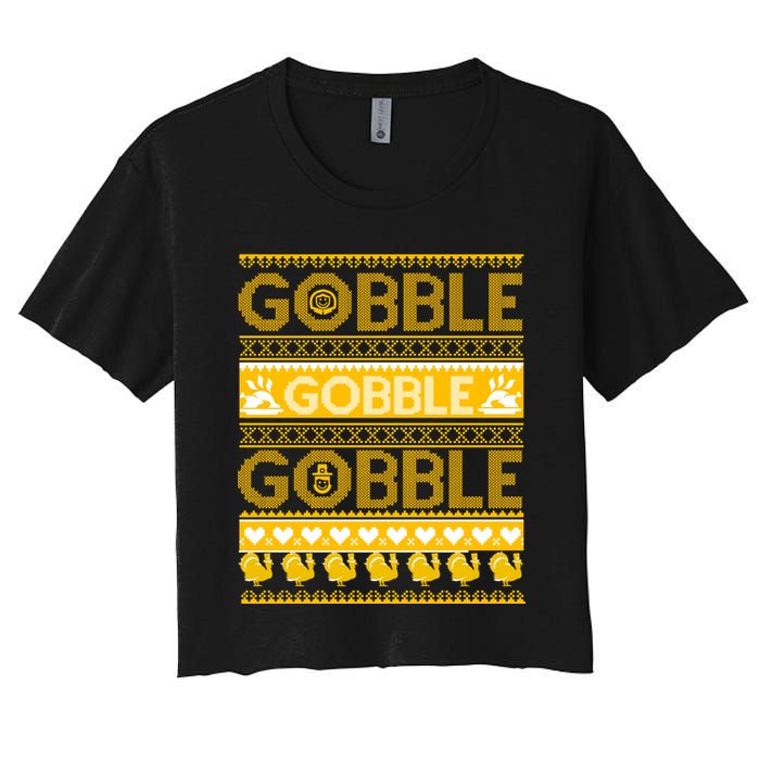 Ugly Thanksgiving Gobble Gobble Gobble Turkey Crop Top