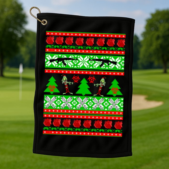 Ugly Zombie Apocalypse Christmas Sweater Golf Towel
