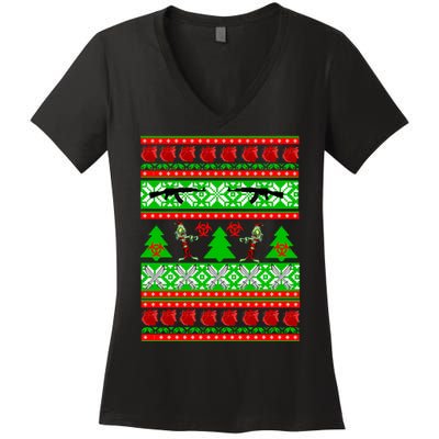 Ugly Zombie Apocalypse Christmas Sweater Women's V-Neck T-Shirt