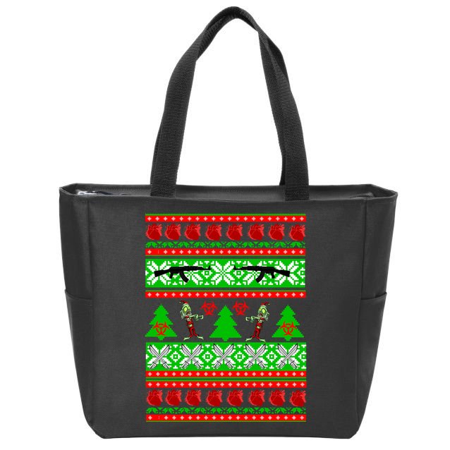 Ugly Zombie Apocalypse Christmas Sweater Zip Tote Bag
