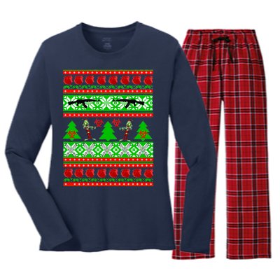 Ugly Zombie Apocalypse Christmas Sweater Women's Long Sleeve Flannel Pajama Set 