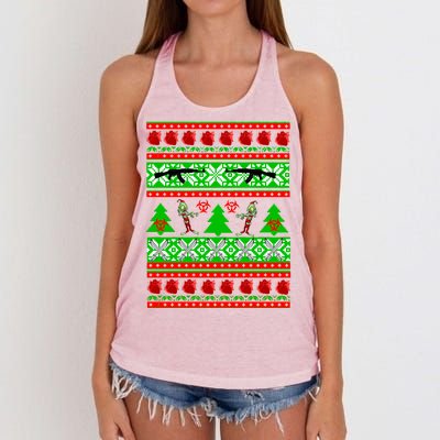 Ugly Zombie Apocalypse Christmas Sweater Women's Knotted Racerback Tank