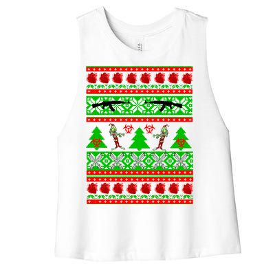 Ugly Zombie Apocalypse Christmas Sweater Women's Racerback Cropped Tank