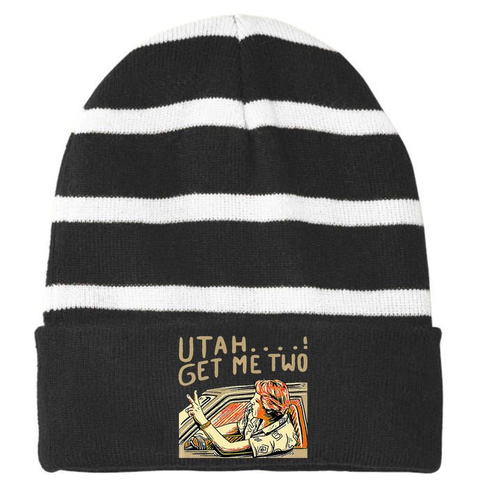 Utah Get Me Two 1980s Movie Quote Striped Beanie with Solid Band