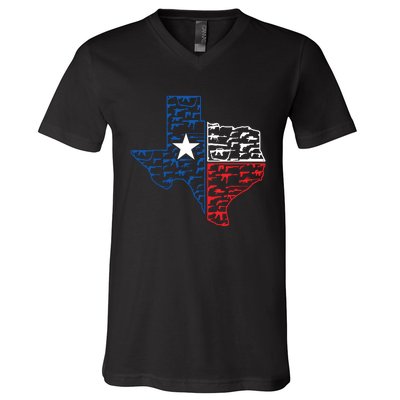 Usa Guns Patriotic Texan America Texas V-Neck T-Shirt