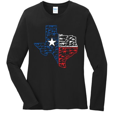 Usa Guns Patriotic Texan America Texas Ladies Long Sleeve Shirt