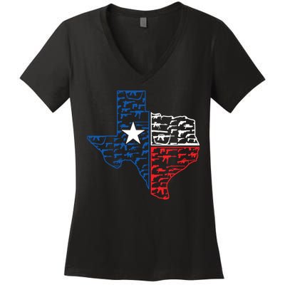 Usa Guns Patriotic Texan America Texas Women's V-Neck T-Shirt