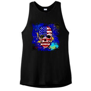 USA Grunge Skull Ladies PosiCharge Tri-Blend Wicking Tank