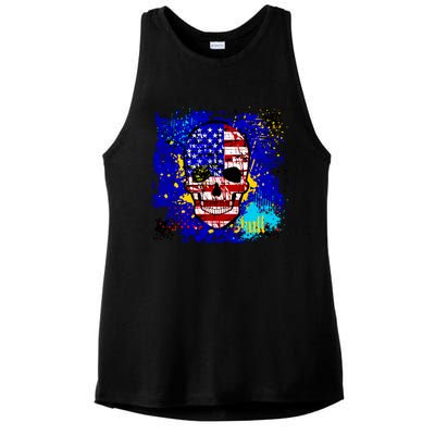 USA Grunge Skull Ladies PosiCharge Tri-Blend Wicking Tank