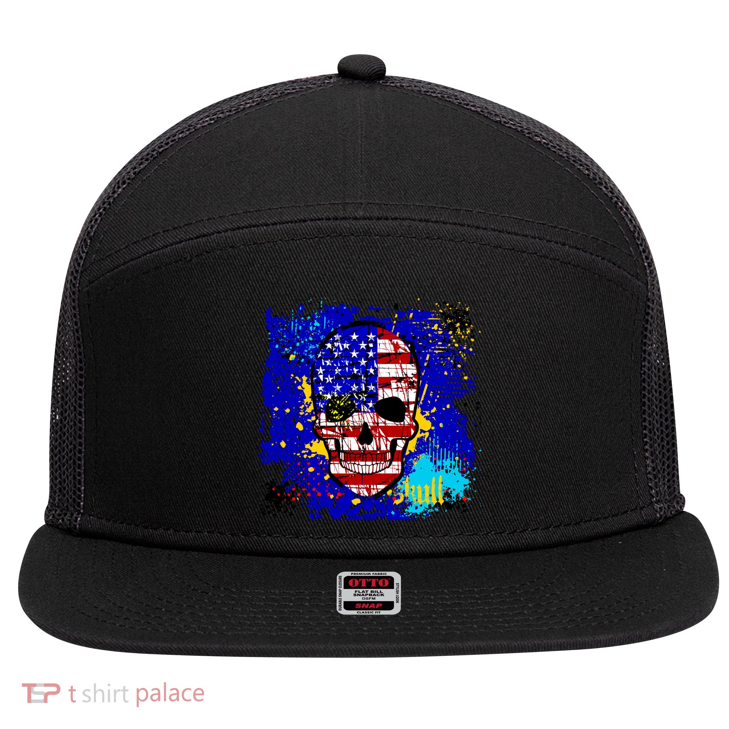 USA Grunge Skull 7 Panel Mesh Trucker Snapback Hat