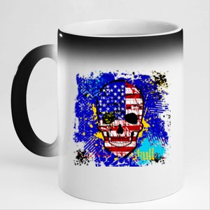 USA Grunge Skull 11oz Black Color Changing Mug