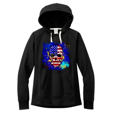 USA Grunge Skull Women's Fleece Hoodie