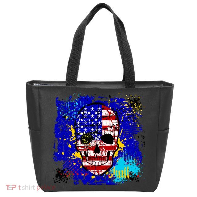 USA Grunge Skull Zip Tote Bag