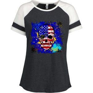 USA Grunge Skull Enza Ladies Jersey Colorblock Tee