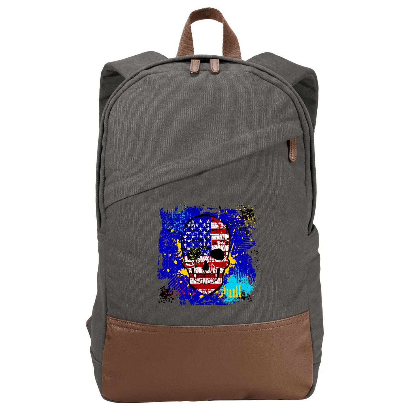 USA Grunge Skull Cotton Canvas Backpack