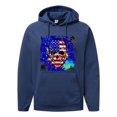 USA Grunge Skull Performance Fleece Hoodie