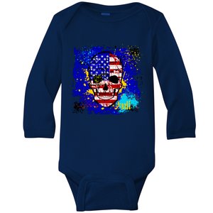 USA Grunge Skull Baby Long Sleeve Bodysuit