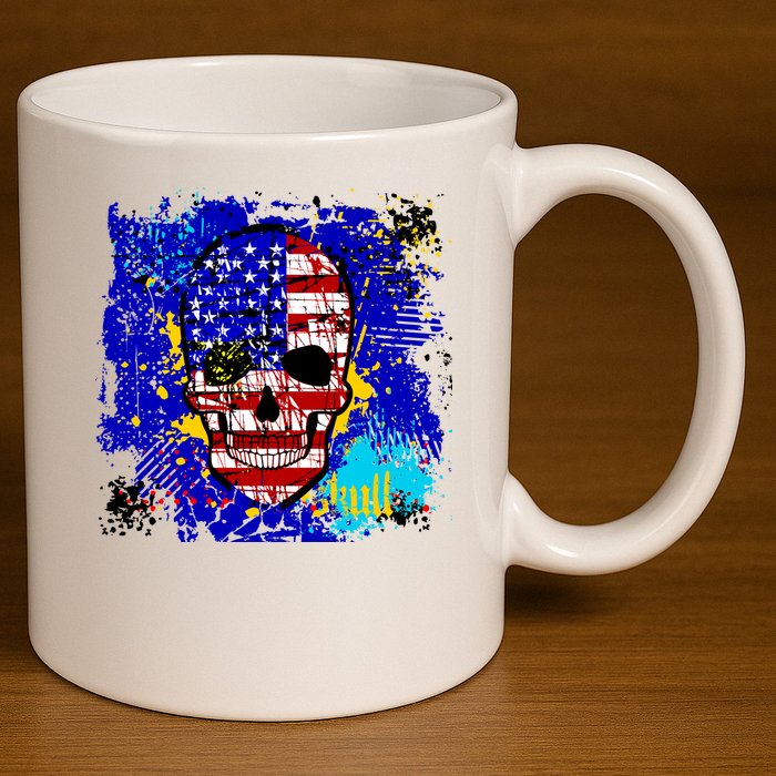 USA Grunge Skull 11oz C Handle Ceramic Mug