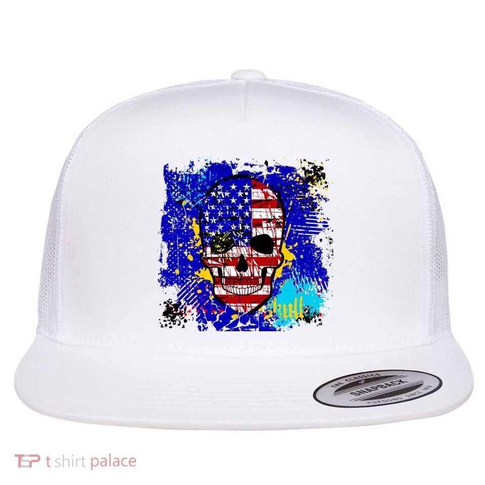 USA Grunge Skull Flat Bill Trucker Hat