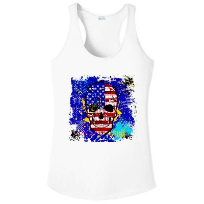 USA Grunge Skull Ladies PosiCharge Competitor Racerback Tank