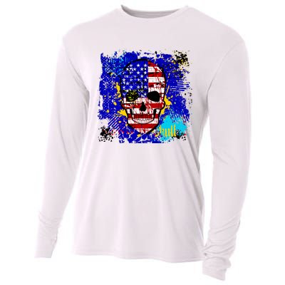 USA Grunge Skull Cooling Performance Long Sleeve Crew