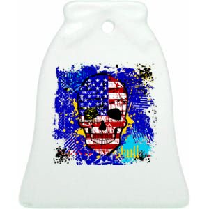 USA Grunge Skull Ceramic Bell Ornament