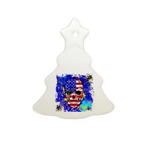 USA Grunge Skull Ceramic Tree Ornament