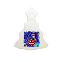 USA Grunge Skull Ceramic Tree Ornament