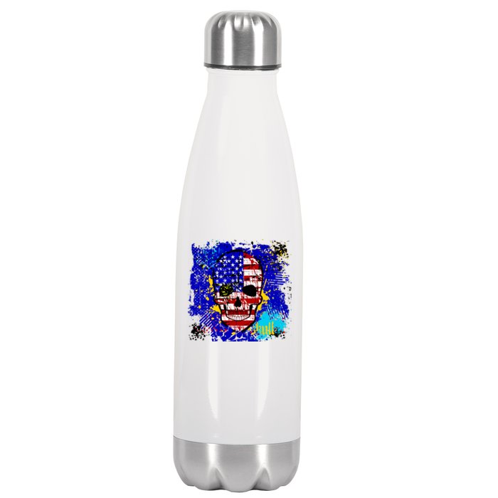 USA Grunge Skull Stainless Steel Insulated Water Bottle