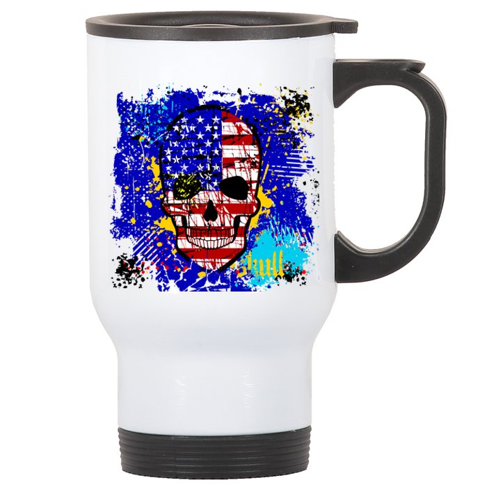 USA Grunge Skull Stainless Steel Travel Mug